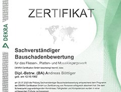 Zertifikat für den Sachverständiger Bauschadenbewertung